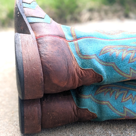 MACIE BEAN M9011 "Wave on Wave" Chevron toast/turquoise cowgirl rodeo boots sz 6 - Picture 12 of 15